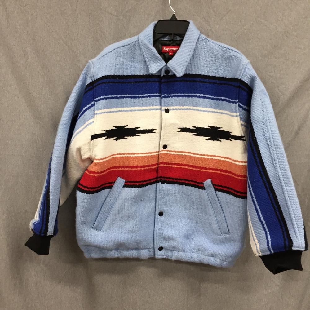Supreme Jacket Wooven Blue Southwestern Cowboy Stripe Quilted Lining Mens Medium